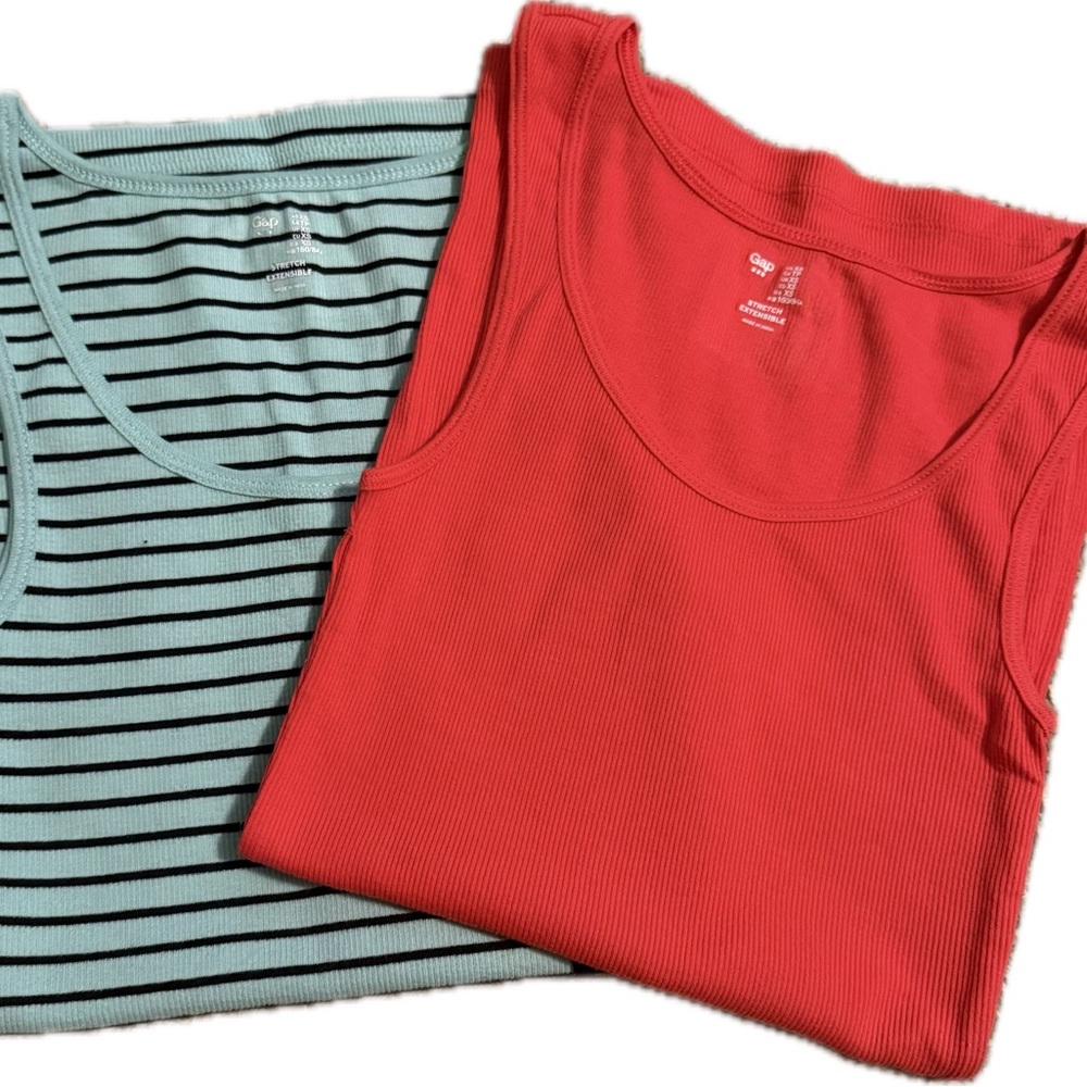 GAP Tank Top Lot of 2 Coral Aqua Striped Women’s XS Summer Beach